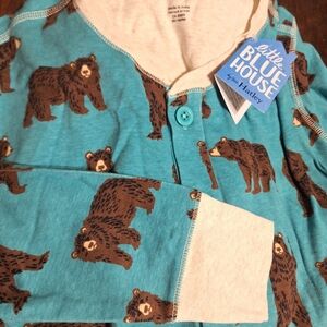 NWT Hatley Little Blue House One Piece Pj's Drop Seat Teal Bear Print Size S